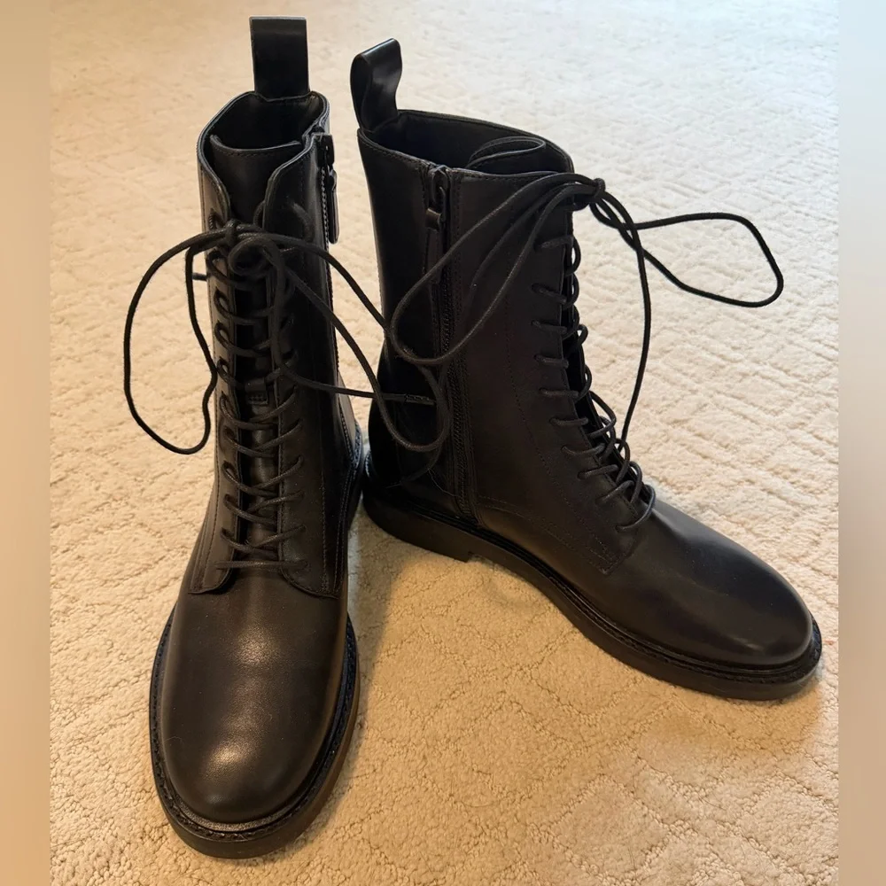 Tory Burch Black Lace-Up Combat Boots